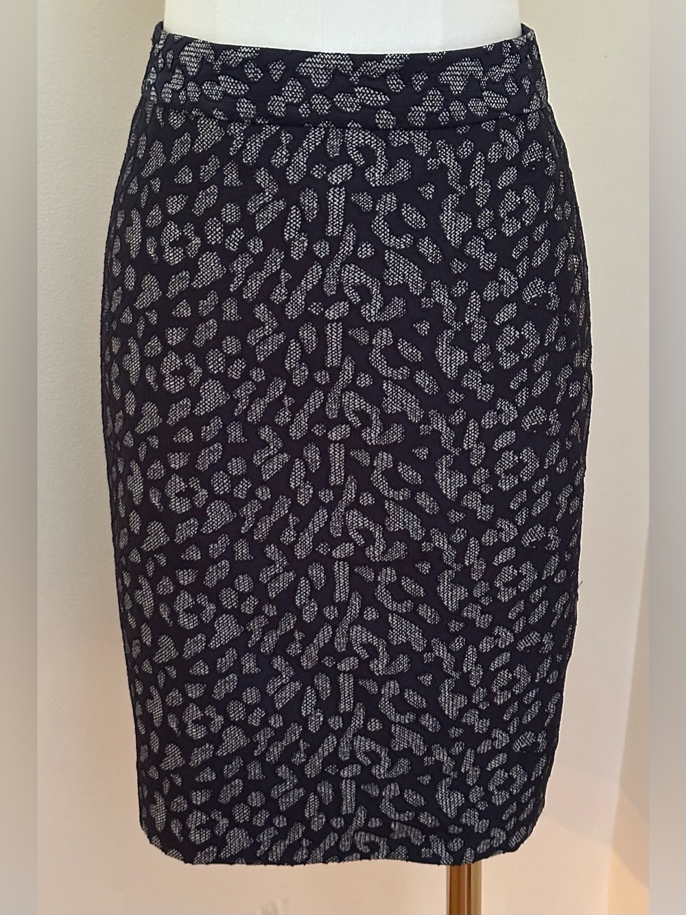 BANANA REPUBLIC Navy Blue Lined Midi A-Line Mesh Pattern Back Zip Skirt Sz 00P